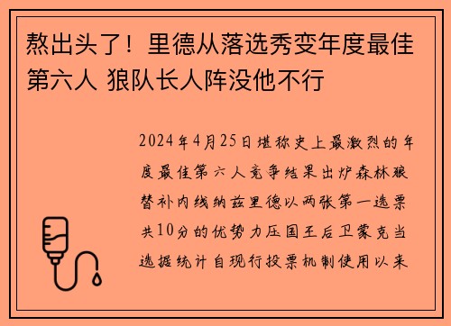 熬出头了！里德从落选秀变年度最佳第六人 狼队长人阵没他不行
